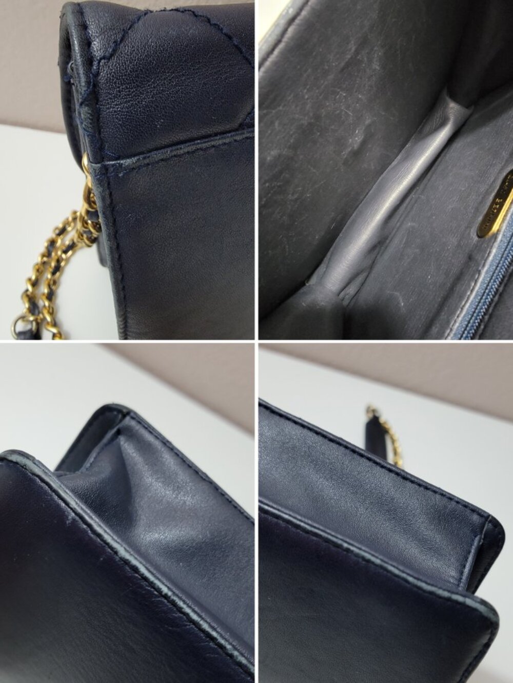 Giani Bernini Navy Quilted Leather Flap Crossbody Bag Gold Chain Strap Purse - Picture 11 of 12